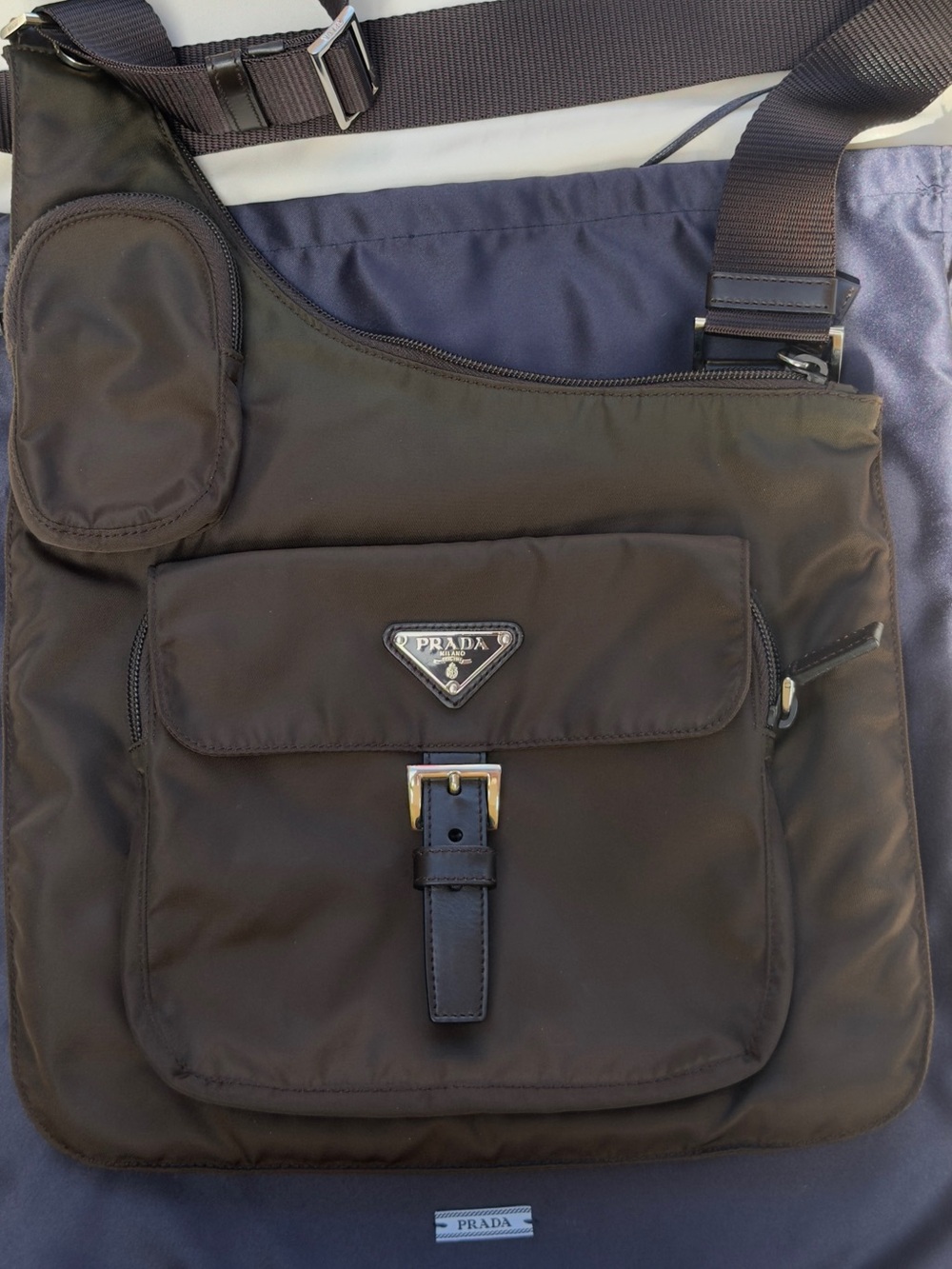 Certified ⭐️Vintage Y2K Prada Tessuto Brown Cargo Asymmetric Crossbody Bag